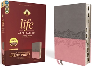 NIV Life Application Study Bible/Large Print (Third Edition)-Grey/Pink Leathersoft Indexed